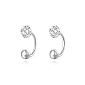 SLUYNZ 925 Sterling Silver Small CZ Half Hoop Earrings for Women Teens Tiny CZ Open Hoop Earrings Huggie Cartilage Helix Piercing Ball Screw Backs