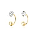 SLUYNZ 925 Sterling Silver Small CZ Half Hoop Earrings for Women Teens Tiny CZ Open Hoop Earrings Huggie Cartilage Helix Piercing Ball Screw Backs