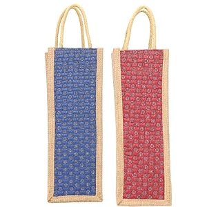 sm dealer39s jute water bottle bag with handles pack of 4 2 blue and 2 red
