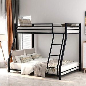metal bunk bed frame for kids  metal twin over full floor bunk bed with inclined ladder for bedroom home black