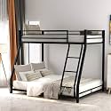 Metal Bunk Bed Frame for Kids | Metal Twin Over Full Floor Bunk Bed with Inclined Ladder for Bedroom Home (Black)