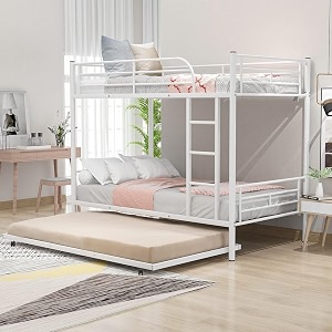 metal bunk bed with trundle twin over twin bunk beds frame with ladders heavy duty bunkbed for junioradults safety full-length guardrail easy to climb white