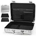 Small Aluminum Briefcase 14.5X10.6X4.5 Inch Metal Toolbox Cash Case 14 Inch Notebook Briefcase Slim for Men Silver Attache Case