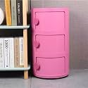 Small Bathroom Cabinet, Round with Slide Drawers, Modern End Table Side Plastic Chest for Living Room Bedroom Bathroom(Pink,3 Tiers)