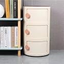 Small Bathroom Cabinet, Round with Slide Drawers, Modern End Table Side Plastic Chest for Living Room Bedroom Bathroom(White,3 Tiers)