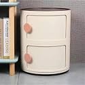 Small Bathroom Cabinet, Round with Slide Drawers, Modern End Table Side Plastic Chest for Living Room Bedroom Bathroom(White,2 Tiers)