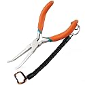 Small Bent Needle Nose Pliers for Jewelry Making 5.5 Inches Angled Needle Nose Pliers With Serrated Jaw Needle Remover Pliers With Lanyard Curved Handle Working In Tight Spaces