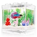 Oltraman Small Betta Fish Tank, Aquarium Tank Kit with LED Lighting, 0.6 Gallon Stackable Fighting Fish Tank Set, Fish Bowl Accessories for Turtle Reptile Shrimp Crab Insects as Decoration