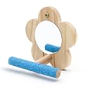 Small Bird Mirror Parrot Swing,Wooden Parakeet Perches Flower Interactive Play Toys for Small Budgies Macaw African Grey Parakeets Lovebird Cockatiel Cage Accessories (S, Wood-1p)