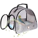 Small Bird Travel Carrier, Portable Mesh Vented Bird Carrier Cage for Parakeet, Parrot, Cockatiel, Guinea Pig, Bearded Dragon Reptile Carrier for Hiking Vet Visit Bicycle Ride (Grey, Mesh Window)