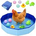 Small Chicken Pool - Foldable Cooling and Bath Tub with Toys for Chickens, Chicks and Ducks - Dust Bathtub for Chickens