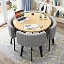 Small Dining Table Set, Round Dining Table and Chairs Set 4, Office Reception Room Club Table and Chair Set, Space-Saving Small Meeting Room Table for Home Living Room Balcony Cafe Break Roo