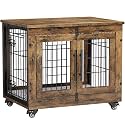 Small Dog Crate Furniture, 27.1'' Heavy Duty Kennel with Cushion &amp; Wheels