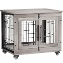 Small Dog Crate Furniture, 27.1'' Heavy Duty Kennel with Cushion & Wheels