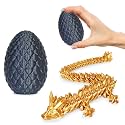 Small Dragon Eggs with Dragon Inside, 3D Printed Surprise Funny Gifts for Kids, Articulated Dragon Fidget Toys for Adults, Executive Desk Toys Office Room Décor (Shiny Black)