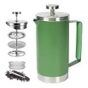 Green 600ml French Press Coffee Maker, Double Wall Stainless Steel, Detachable Filter, Cool Touch Insulated Handle, Easy to Clean, Portable Coffee Brewer for Home, Camping, Single & Couple Use