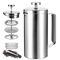 600ml Small French Press Coffee Maker, Double Wall Stainless Steel Coffee Press Pot with Detachable Filter, Cool Touch Insulated Handle, Dishwasher Safe Portable Brewer for Home Camping Travel