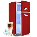 Small Fridge with Freezer Mini Refrigerator Double door Removable Glass Shelves 7 Temp Gear Detachable Handle Red