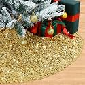 Small Gold Christmas Tree Skirt 21 Inches Glittery Sequin Tree Skirt Round Mini Tree Base Cover with Gold Sequins Tree Skirts Christmas Pencil Tree Skirt for 4ft Xmas Tree Home Decoration