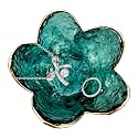 Small Green Flower Jewelry Dish, Glass Jewelry Ring Tray Trinket Bowl, Nightstand Decor Ring Holder for Women, Home Decor Gifts for Women, Wedding, Birthday, Mothers Day, Christmas, Thanksgiving