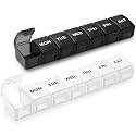 Small Pill Organizer 2 Times a Day, 2 Pack 7 Day Pill Box 1 Time a Day, Travel Friendly Day Night Vitamin Organizer, Weekly AM PM Pill Case Container