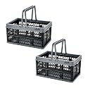 Small Plastic Baskets Black,Pack-2 Plastic baskets for organizing,collapsible shopping basket,foldable crate with Handles,collapsible storage crate,car basket,for Kitchen,Bathroom,Medicine
