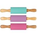 Small Rolling Pin for Kids, Non-Stick Silicone Surface with Wooden Handles for Play Dough and Baking Rolling Pin (Mermaid Set- Hot Pink, Bright Purple, Teal Blue)