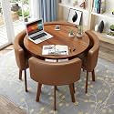 Small Round Dining Table and Chairs Set 4, Office Reception Room Club Table and Chair Set, Space-Saving Meeting Table for Home Living Room Balcony Cafe Break Room