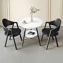 Small Round Reception Table with 2 Chairs, 2-Tier Faux Marble Dining Table and Chairs Set for Office, Lounge, Living Room, Kitchen (Black Leather, 54x40x78cm)