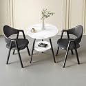 Small Round Reception Table with 2 Chairs, 2-Tier Faux Marble Dining Table and Chairs Set for Office, Lounge, Living Room, Kitchen (Dark Grey Leather, 54x40x78cm)