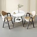 Small Round Reception Table with 2 Chairs, 2-Tier Faux Marble Dining Table and Chairs Set for Office, Lounge, Living Room, Kitchen (Khaki Leather, 54x40x78cm)