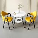 Small Round Reception Table with 2 Chairs, 2-Tier Faux Marble Dining Table and Chairs Set for Office, Lounge, Living Room, Kitchen (Yellow Leather, 54x40x78cm)