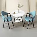 Small Round Reception Table with 2 Chairs, 2-Tier Faux Marble Dining Table and Chairs Set for Office, Lounge, Living Room, Kitchen (Blue Leather, 54x40x78cm)