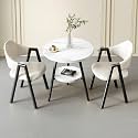 Small Round Reception Table with 2 Chairs, 2-Tier Faux Marble Dining Table and Chairs Set for Office, Lounge, Living Room, Kitchen (White Leather, 54x40x78cm)