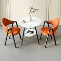 Small Round Reception Table with 2 Chairs, 2-Tier Faux Marble Dining Table and Chairs Set for Office, Lounge, Living Room, Kitchen (Orange Leather, 54x40x78cm)