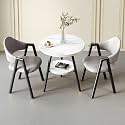 Small Round Reception Table with 2 Chairs, 2-Tier Faux Marble Dining Table and Chairs Set for Office, Lounge, Living Room, Kitchen (Light Grey Leather, 54x40x78cm)