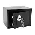Small Safe Box, 1.01Gal Mini Cubic Security Cabinet Safes with Coin Slot & Keys, 110° Opening Angle, Small Cash Drop Box, Safe Deposit Boxes for Cabinets, Home & Office (Black)