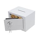 Small Safe Box with Drop Slot, Security Box with 3 Key, Cash Safe Box, for Cabinets, Home & Office Security (White)