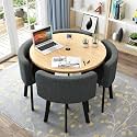 Small Space Dining Table, Round Dining Table and Chairs Set 4, Office Reception Room Club Table and Chair Set, Meeting Room Table for Home Living Room Balcony Cafe Break Room, Dark Gray