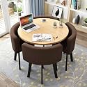 Small Space Dining Table, Round Dining Table and Chairs Set 4, Office Reception Room Club Table and Chair Set, Meeting Room Table for Home Living Room Balcony Cafe Break Room, Brown