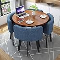 Small Space Dining Table, Round Dining Table and Chairs Set 4, Office Reception Room Club Table and Chair Set, Space-Saving Small Meeting Room Table for Home Living Room Balcony Cafe Break R