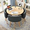 Small Space Dining Table Set, Round Dining Table and Chairs Set 4, Office Reception Room Club Table and Chair Set, Meeting Room Table for Home Living Room Balcony Cafe Break Room