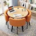 Small Space Dining Table Set, Round Dining Table and Chairs Set 4, Office Reception Room Club Table and Chair Set, Meeting Room Table for Home Living Room Balcony Cafe Break Room, Orange