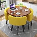 Small Space Furniture, Round Dining Table and Chairs Set 4, Office Reception Room Club Table and Chair Set, Meeting Room Table for Home Living Room Balcony Cafe Break Room, Yellow