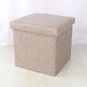 Small Storage Ottoman Foldable Cube Stool,Square Foot Rest Stool for Living Room Bedroom,Toy Box Storage Chest Collapsible Padded Seat Ottoman (Khaki,16x10x10inch)