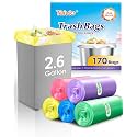 Teivio Small Colorful Clear Trash Bags 2.6 Gallon 170 Count Unscented