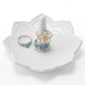 Small White Mandala Ring Holder Dish Trinket