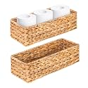 Small Wicker Baskets 2 Pack, Hand Woven Toilet Basket Tank Topper, Toilet Tank Basket for Bathroom Organizing, Water Hyacinth Storage Baskets for Toilet Paper (14.4"Lx6.1"Wx4.4"H)