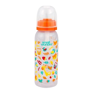 small wonder baby feeding bottle slim neck admire 250 ml pack of 1 animal print with anti colic nipple with feeding spoon new borninfantstoddler upto 3 years bpa free orange colour