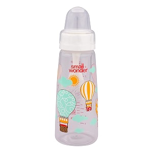 small wonder baby feeding bottle slim neck natural 250 ml pack of 1 ballon print with anti colic nipple with feeding spoon new borninfantstoddler upto 3 years bpa free white colour